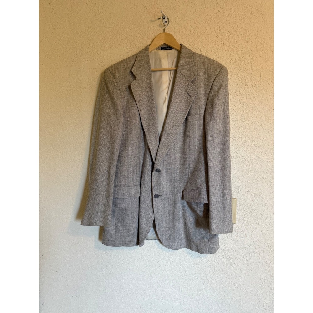 Barrington Mens 42L Blazer 100% Natural Silk Grey Textured Sport Coat 2 Button